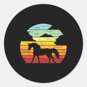 Paard Zonsondergang Retro Paardrijden Dierlijke Pa Ronde Sticker