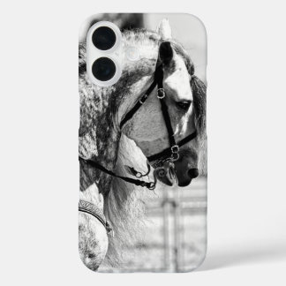 Paard zwart-wit kunstfoto iPhone 16 hoesje
