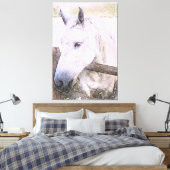 *~* Paardachtige AR22 Wit Paard over Houten Omhein Canvas Afdruk (Insitu (Slaapkamer))