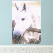 *~* Paardachtige AR22 Wit Paard over Houten Omhein Canvas Afdruk (Insitu (Houten vloer))