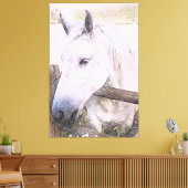 *~* Paardachtige AR22 Wit Paard over Houten Omhein Canvas Afdruk (Insitu (Woonkamer))