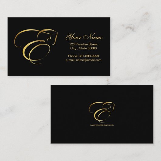 Paardachtigen in goudkleur | Monogram E Paard Visitekaartje (Voorkant / Achterkant)