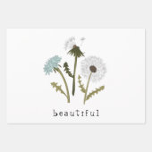 Paardebloem Blauw Grijs Bloemen Patroon Inpakpapier Vel (Voorkant 2)