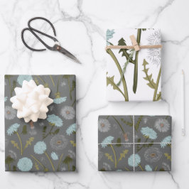 Paardebloem Blauw Grijs Bloemen Patroon Inpakpapier Vel
