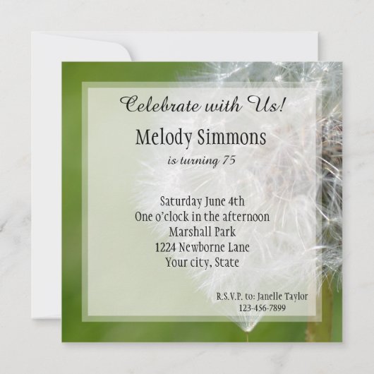 Paardebloem bloem verjaardag kaart (Achterkant)