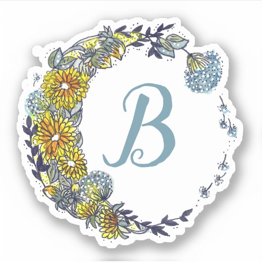 Paardebloem Bloemen Maan Krans van Wensen Initiaal Sticker (Voorkant)