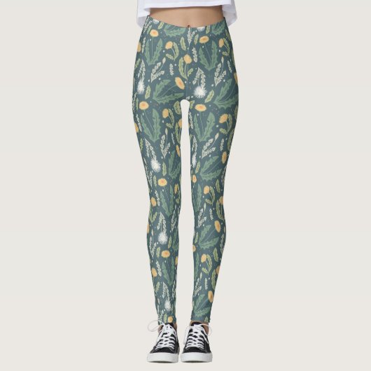 Paardebloem bloemenwiet patroon leggings (Voorkant)