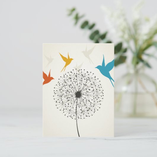 Paardebloem en vogel briefkaart (Staand voorkant)