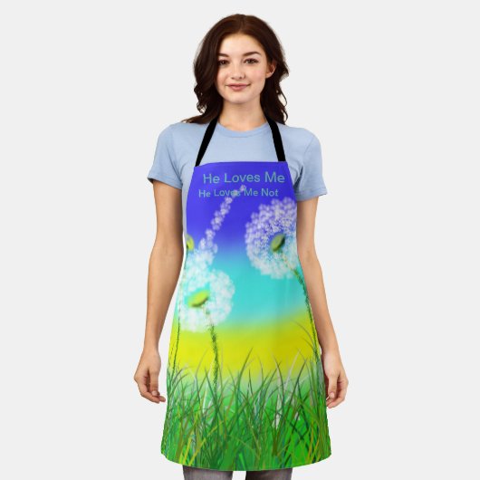 Paardebloem Hij Liefde Mij Niet, Full Print Schort (Gedragen)