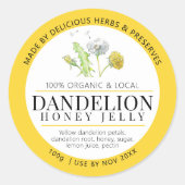 Paardebloem honing gelei bloem kunst geel ronde sticker (Voorkant)