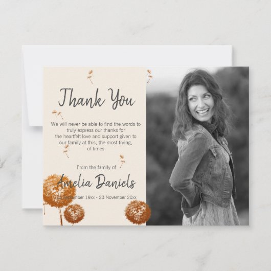 Paardebloem klok in het geheugen dank u kaart (Voorkant)