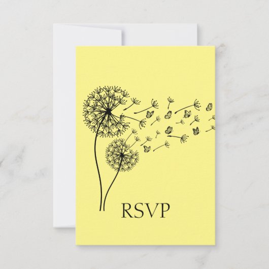 Paardebloem klok vlinders gepersonaliseerde RSVP (Voorkant)