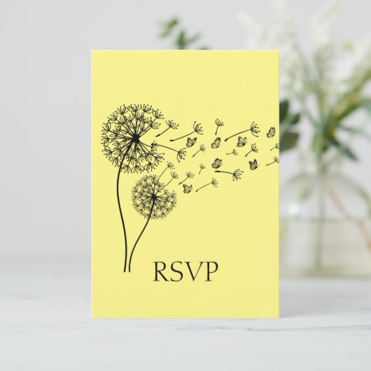 Paardebloem klok vlinders gepersonaliseerde RSVP (Staand voorkant)