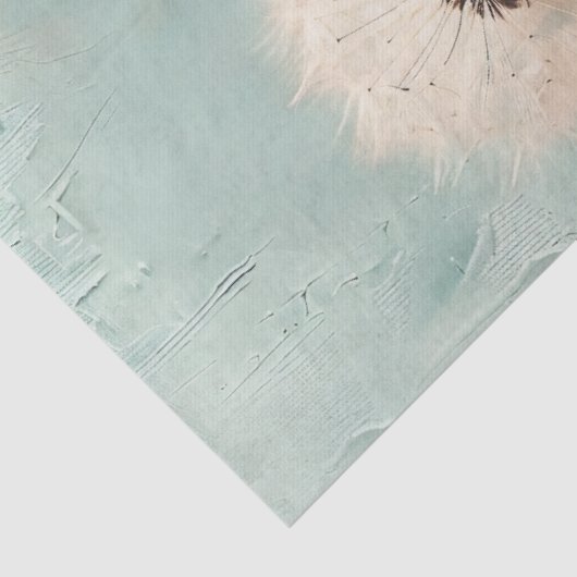 Paardebloem pluis op lichtblauwe Waterverf Decoupa Tissuepapier (Detail)