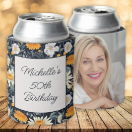 Paardebloemen Daisies Navy Blue Verjaardag Naam Fo Blikjeskoeler