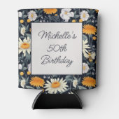 Paardebloemen Daisies Navy Blue Verjaardag Naam Fo Blikjeskoeler (Voorkant)