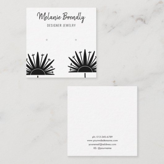 Paardebloemen Zwart Wit Sieraden Oorbel Display Vierkante Visitekaartje (Voorkant / Achterkant)