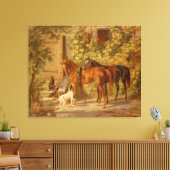  paarden aan de Porch Albrecht Adam Canvas Afdruk (Insitu (Woonkamer))