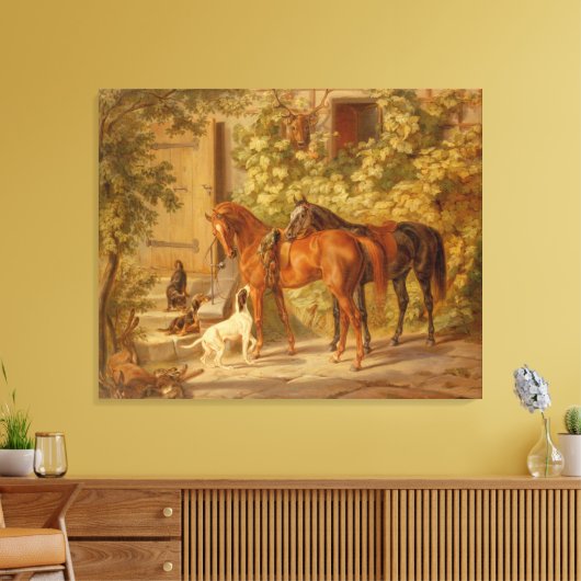  paarden aan de Porch Albrecht Adam Canvas Afdruk (Insitu (Woonkamer))
