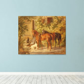  paarden aan de Porch Albrecht Adam Canvas Afdruk (Insitu (Houten vloer))