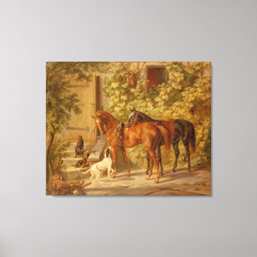  paarden aan de Porch Albrecht Adam Canvas Afdruk (Voorkant)