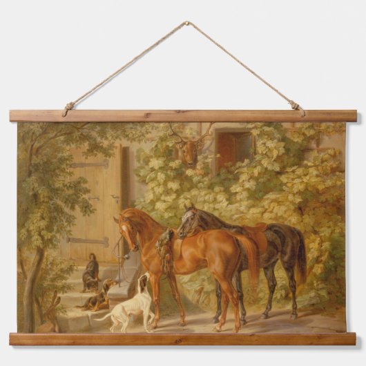 paarden aan de Porch Albrecht Adam Hangend Wandkleed (Voorkant)