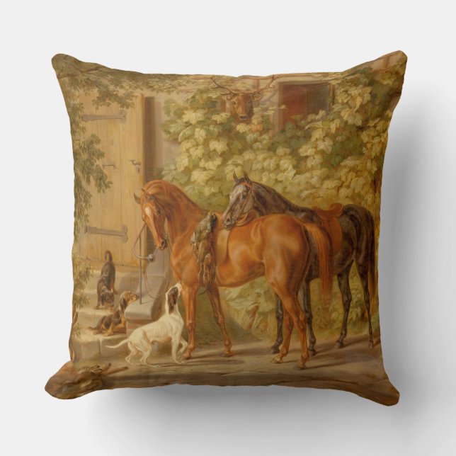  paarden aan de Porch Albrecht Adam Kussen (Voorkant)