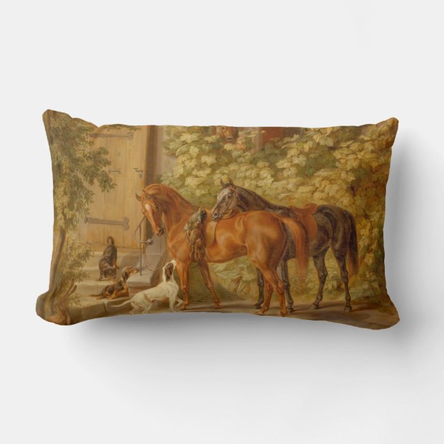  paarden aan de Porch Albrecht Adam Kussen (Voorkant)