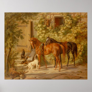 paarden aan de Porch Albrecht Adam Poster