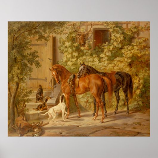  paarden aan de Porch Albrecht Adam Poster (Voorkant)