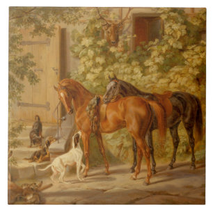 paarden aan de Porch Albrecht Adam Tegeltje