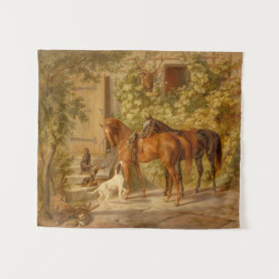  paarden aan de Porch Albrecht Adam Wandkleed