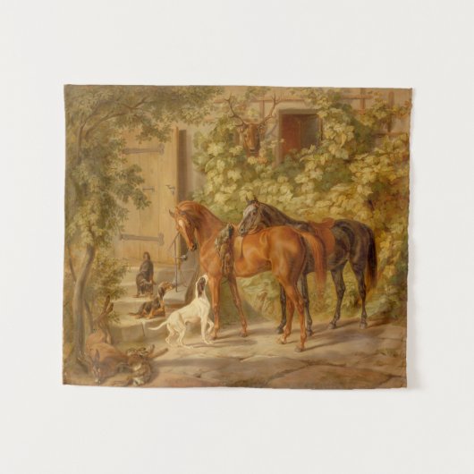  paarden aan de Porch Albrecht Adam Wandkleed (Voorkant (horizontaal))