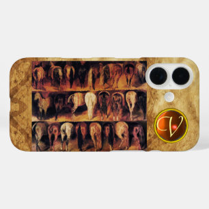 Paarden achterkwarten, Oranje geagatuurd monogram iPhone 16 Hoesje