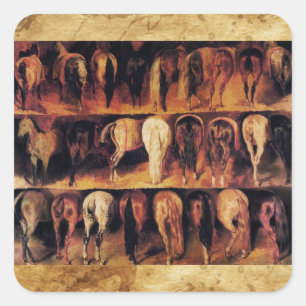 Paarden achtervoeten, perkament vierkante sticker