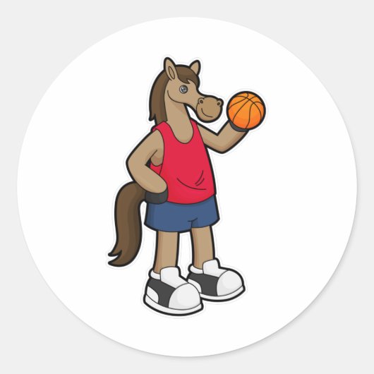 Paarden als Basketball-speler met Basketball Ronde Sticker (Voorkant)