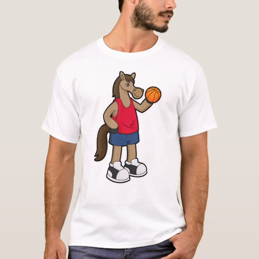 Paarden als Basketball-speler met Basketball T-shirt (Voorkant)