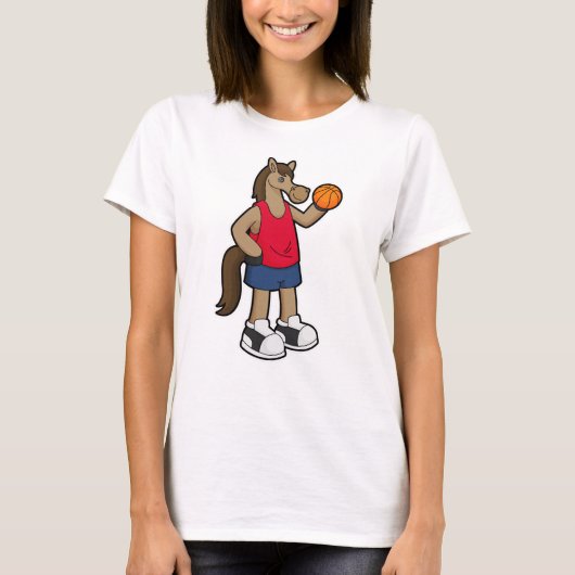 Paarden als Basketball-speler met Basketball T-shirt (Voorkant)