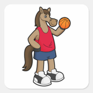 Paarden als Basketball-speler met Basketball Vierkante Sticker