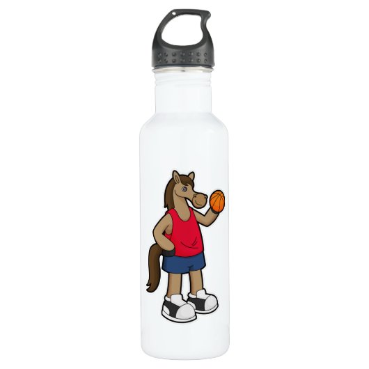 Paarden als Basketball-speler met Basketball Waterfles (Voorkant)