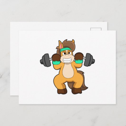 Paarden als Bodybuilder met Barbell Briefkaart (Voorkant / Achterkant)