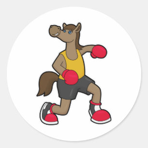Paarden als Boxer met boxinghandschoenen Ronde Sticker