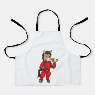 Paarden als Champion met trofee Schort