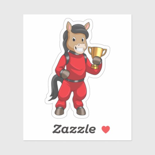 Paarden als Champion met trofee Sticker (Vel)