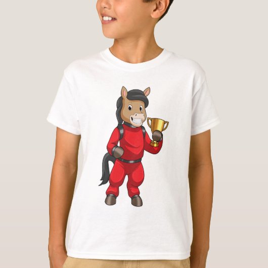 Paarden als Champion met trofee T-shirt (Voorkant)