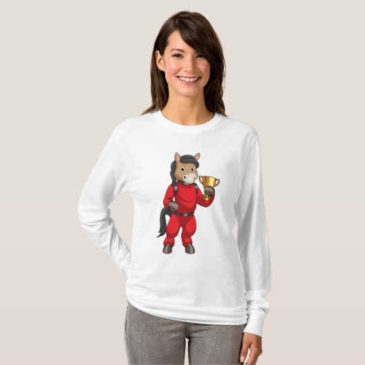 Paarden als Champion met trofee T-shirt (Voorkant volledig)