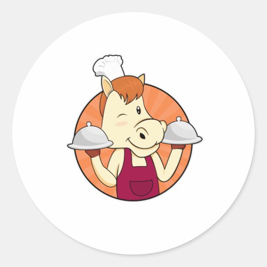 Paarden als Cook met serveplanten Ronde Sticker (Voorkant)