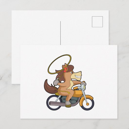 Paarden als cowboy met laso en motorfiets briefkaart (Voorkant / Achterkant)