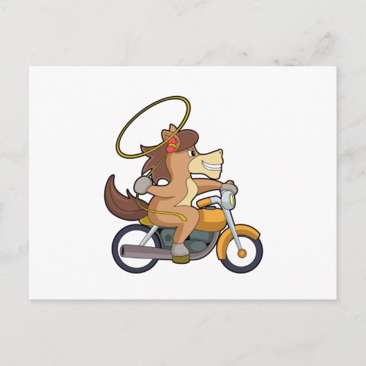 Paarden als cowboy met laso en motorfiets briefkaart (Voorkant)