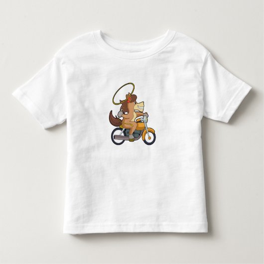 Paarden als cowboy met laso en motorfiets kinder shirts (Voorkant)